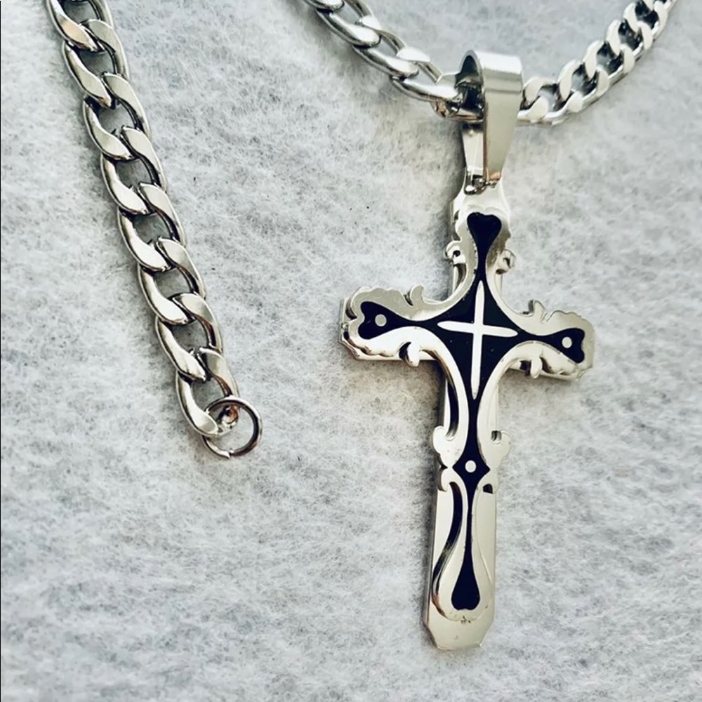 Silver and Black Stainless Steel cross